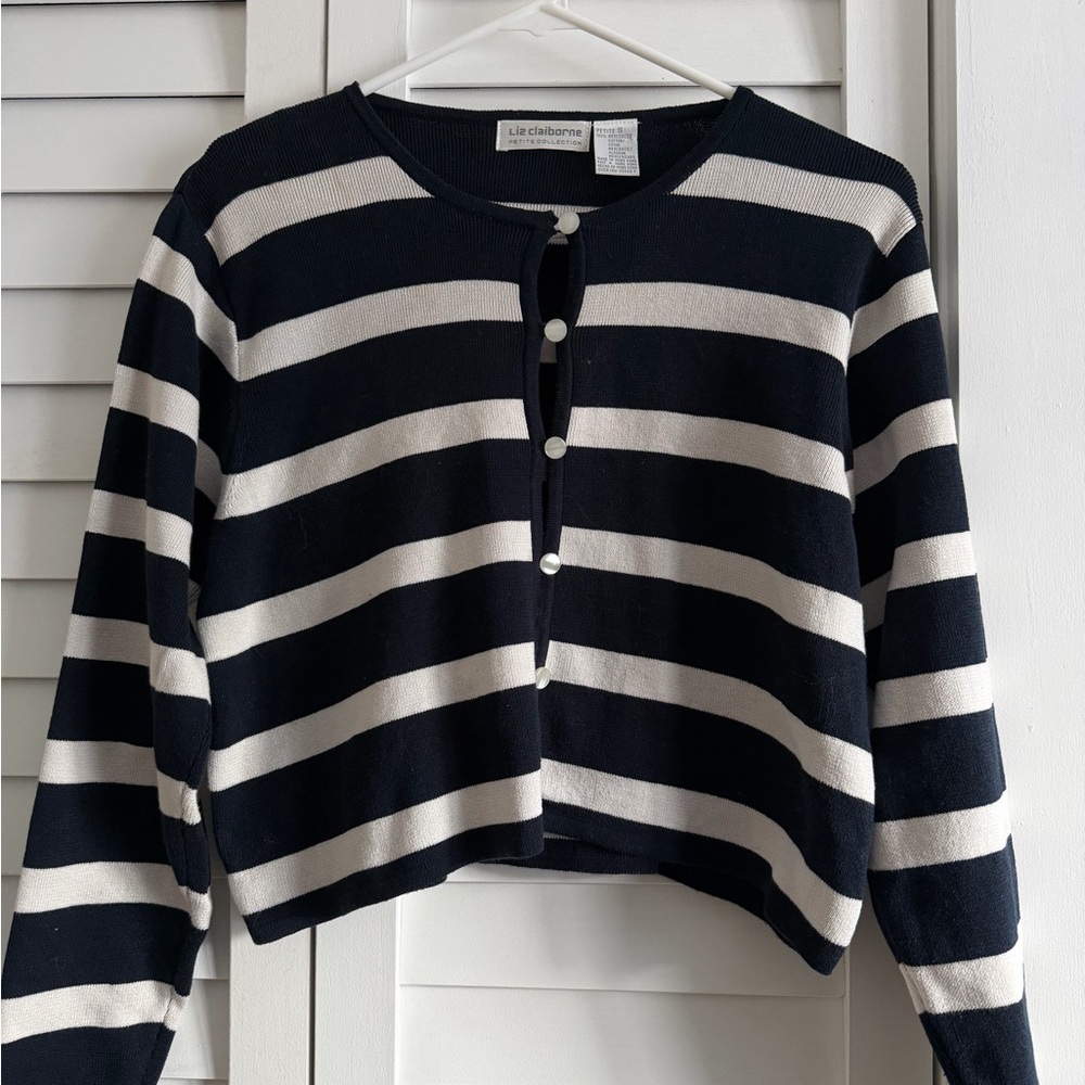 Liz Claiborne Navy and Cream Striped Cardigan